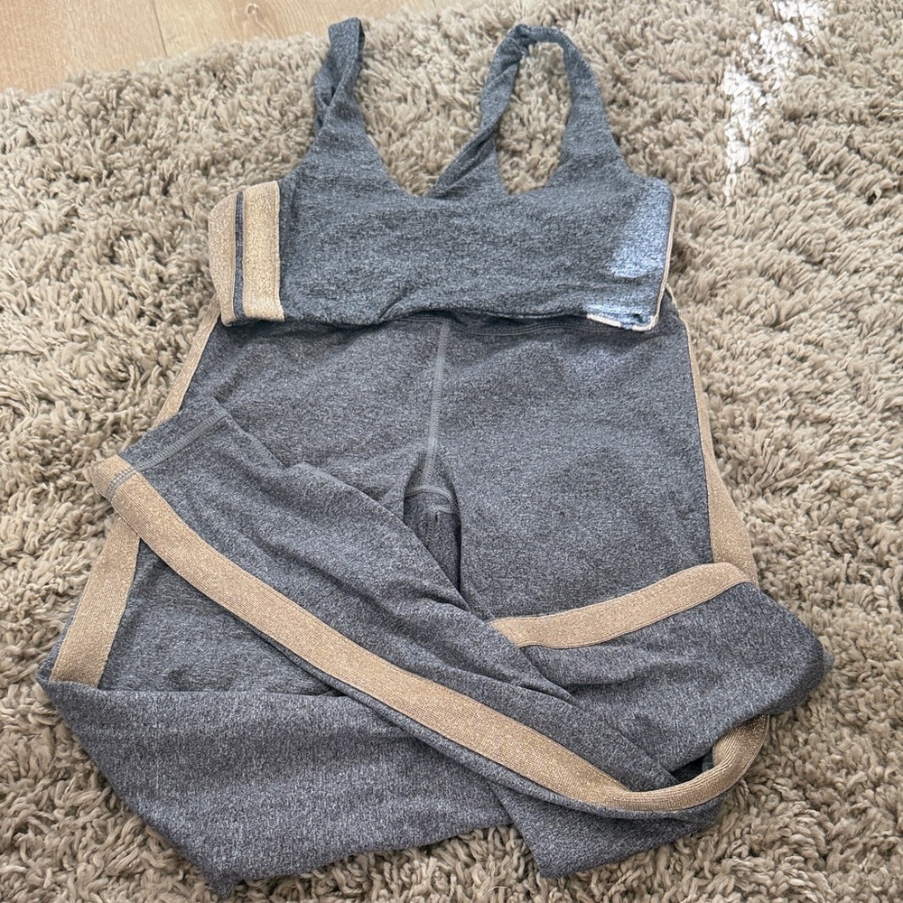 Spiritual Gangster Gray Active Set with Gold Stripe s